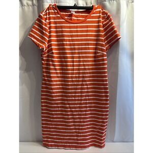 Old Navy Orange White Striped T-Shirt Dress L Short Sleeve Summer Casual